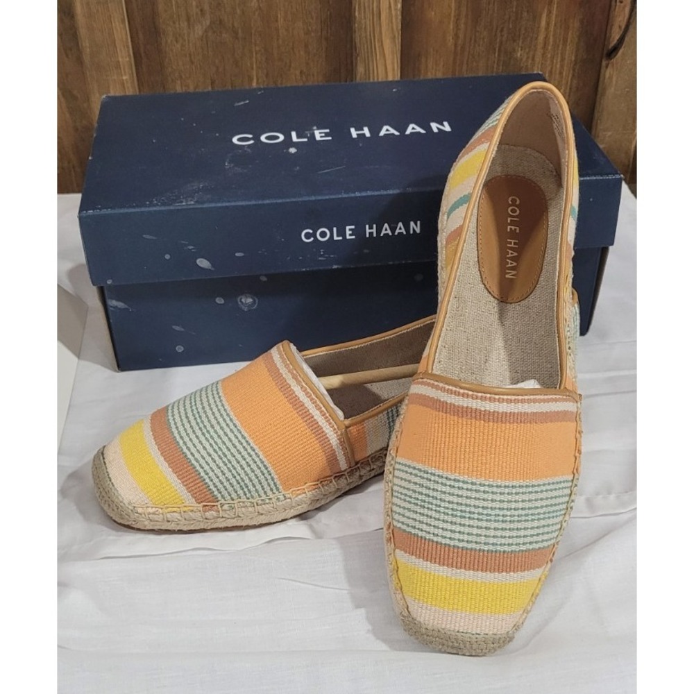 NEW Cole Haan Women's Cloudfeel Keely A-Line Espadrilles Striped Canvas Size 8